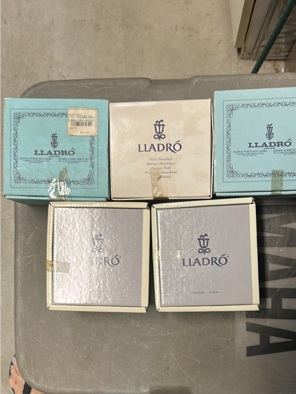 Set 5 porcelain Lladro bell ornaments